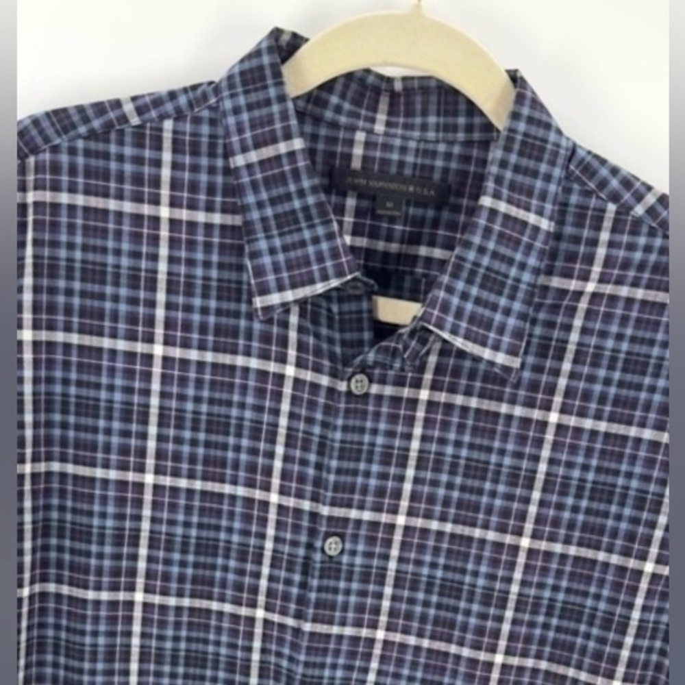 John Varvatos Button Down Shirt Mens Medium Cotton Classic Preppy Plaid Office